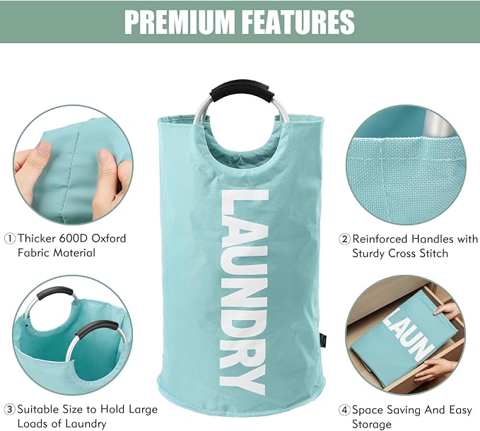 DOKEHOM 125L X-Large Collapsible Washing Laundry Basket Bag (7 Colors) for Bedroom, Fabric (Light Blue, XL)