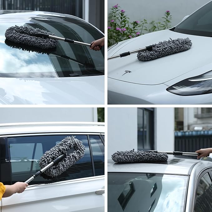 IPELY 3 Pack Large Microfiber Car Duster Exterior Scratch Free with Extendable, Car Duster Interior Multipurpose dust Cleaning