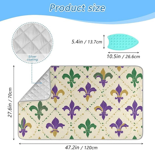 Ironing Mat Portable Ironing Pad Blanket with Silicone Iron Rest for Table Top Travel Heat Resistant Double-Side Using Large 47x28 Inch Foldable Beige Fleur-de-lis Shrove Tuesday
