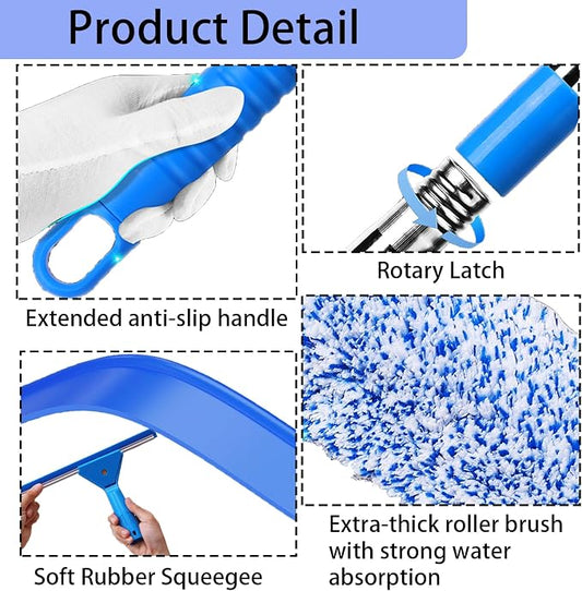 Window Cleaning Kit with 3 Gallon Bucket | 63" Long Handle 14" Window Squeegee & 15" Microfiber Scrubber, Multi‑Purpose Window Washing Tools for Home Car Outdoor Commercial