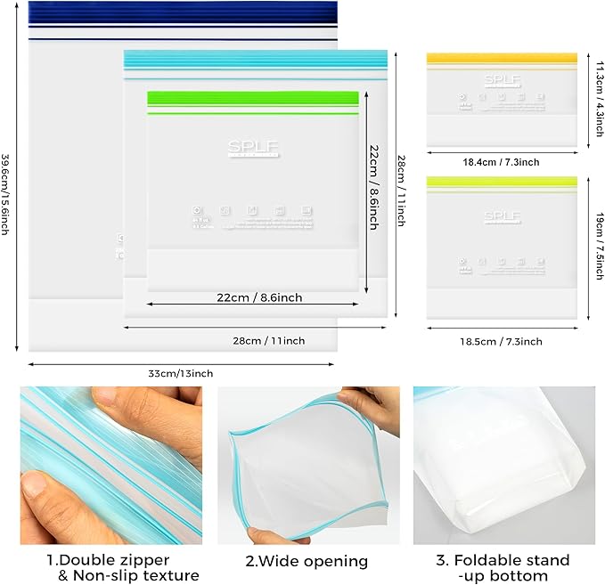 SPLF 20 Pack Reusable Snack Bags Dishwasher Microwave Safe, BPA Free Extra Thick Leakproof Reusable Food Storage Bags Silicone Free Snack Pouch Freezer Bags Fridge Organization