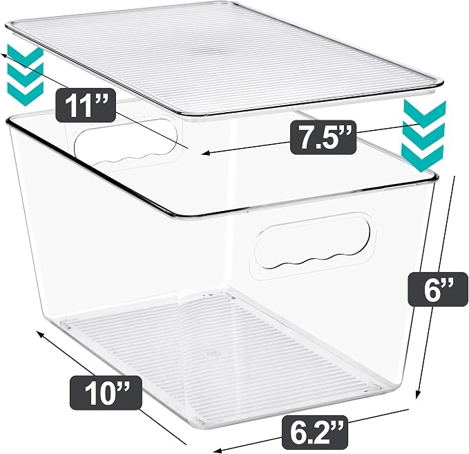 Clear Storage Bins with Lids, 8 Pack Large Stackable Clear Bins, Clear Storage Containers with Lids, Plastic Organizer Boxes for Pantry Storage, Kitchen Cabinets, Closet Organization, Bathroom