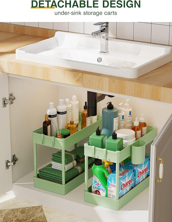 LEHOM Slim Rolling Storage Cart - 4 Tiers Bathroom Organizer Utility Cart | Slide Out Storage Shelves Mobile Shelving Unit for Kitchen, Bedroom, Office, Laundry Room, Small Narrow Spaces (7.1" W+Green)