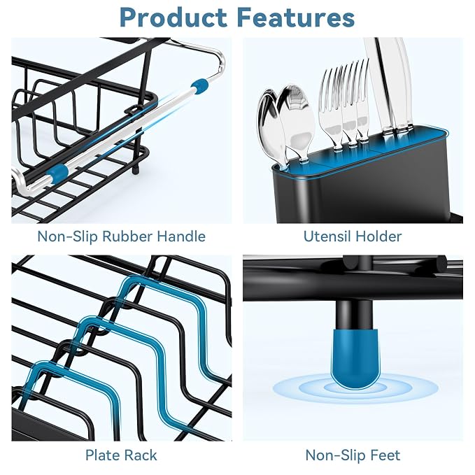 Over the Sink Dish Drying Rack,In Sink Dish Drying Racks,Expandable Dish Rack Over Sink Counter,Adjustable Dish Drainer for Inside Sink with Utensil Holder, Stainless Steel Dish Strainer XLarge Size