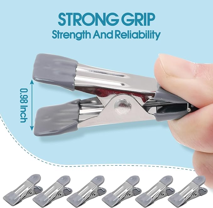 Clothes Pins Heavy Duty, 30 Pack, 2.17 Inch Metal Chip Clips, Gray | Clothespins for Photo Drying Clothesline Laundry Sock, Bag Clips for Food Kitchen Stainless Steel with Rubber