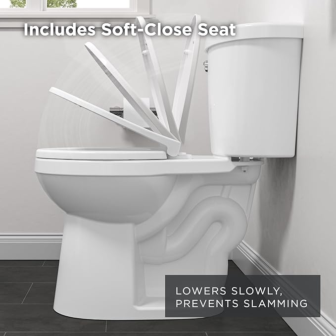 Gerber Maxwell Crest Two-Piece Toilet Round with 12-in Rough-in, ADA-Compliant Chair Height, High Efficiency 1.28 GPF, Soft-Close Seat and Install Kit with Wax Ring Included, White, GRS48320