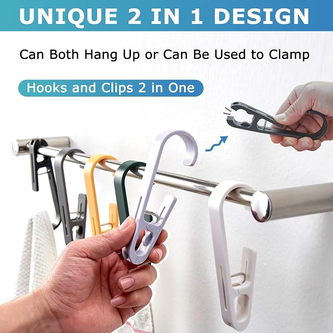 Laundry Hooks with Clips Hanger Closet Organizer Clamps Socks Boot Bras Towels for Bathroom Wardrobe Kitchen Office 4Pcs (Grey)