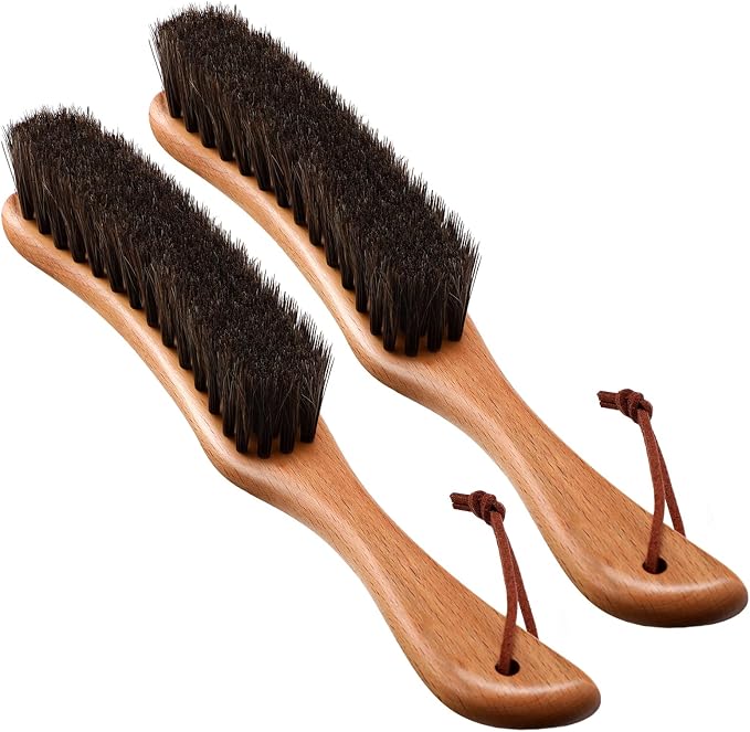 2 Pcs Lint Brushes for Clothes with 100% Soft Horse Hair Bristle Beech Wood Handle Natural Reusable Garment Brush Lint Remover for Hat Wool Coats Suits Hat Velvet Furniture Pet Hair Shoe