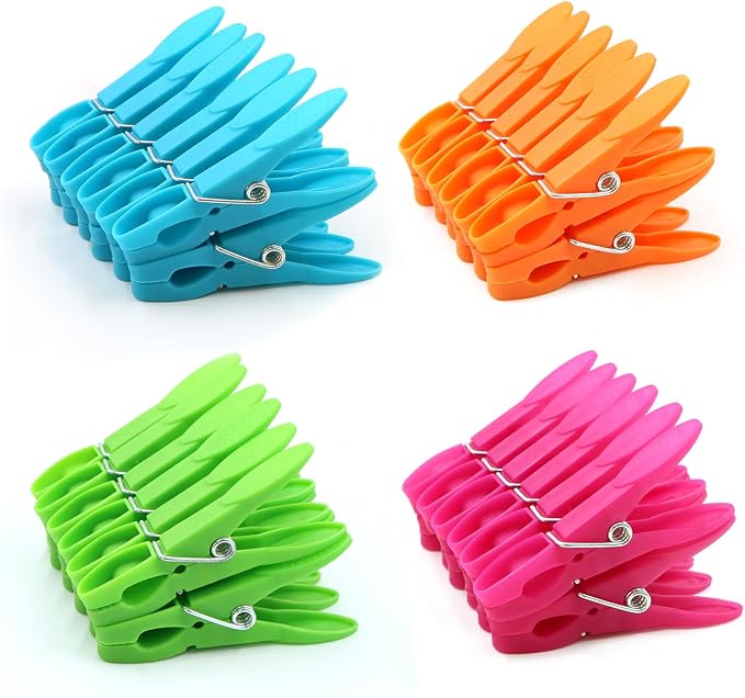 48Pack Colorful Plastic Clothespins Heavy Duty Laundry Clothes Pins Outdoor | Multipurpose Non-Slip Clips with Springs, Air-Drying Clothing Pin Set for Hanging Clothes, Towels, Crafts, Photos & Food Bags