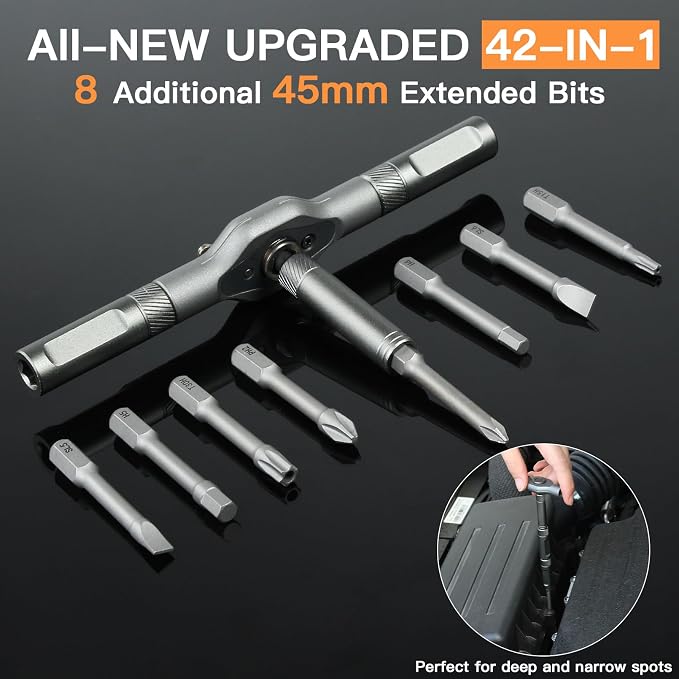 42 in 1 Multitool Set, Repair Tool Kit, Detachable Allen Wrench Ratchet Set | Compact, Wrist Friendly, 80% Energy Saving, for Tight Spaces, Bicycle Maintenance, Home Improvements, General Household Fixes