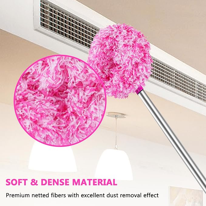 Ceiling Fan Cleaner Duster Reusable Microfiber Ceiling Fan Blade Cleaner Removable Duster with Extension Pole Adjusts 13 to 49.7 Inch for Cleaning Walls Furniture Door Window Top (Rosy White)