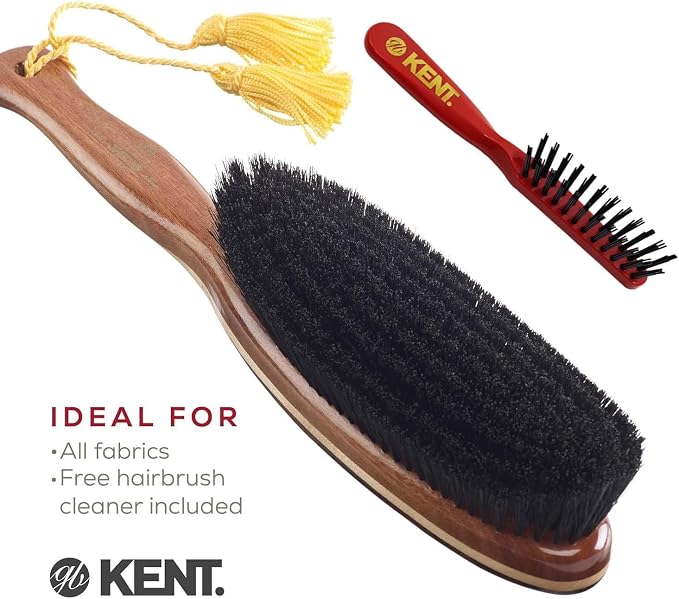 Kent CS1B Clothes Brush, Fabric Lint Remover for Cotton, Wool, Suede and Silk, Pure Black Bristles Handcrafted Two Tone Cherrywood Veneer Remover for Dust, Fluff and pet Hair. Made in England