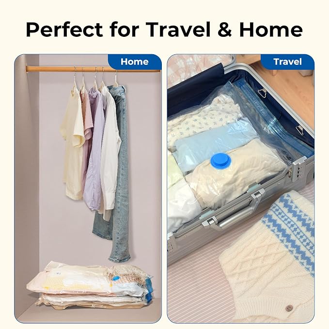 ETENWOLF 10 Jumbo Vacuum Storage Bags for Travel with Wireless Pump | Vacuum Seal Bags for Clothing Travel, Compression Packing Bags for Clothes and Blankets, Space Saver Bags in Carry-On Sizes