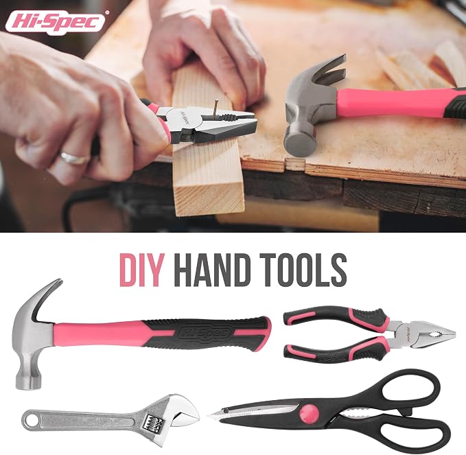 Hi-Spec Woman Home DIY Repair Pink Tool Kit with Portable Toolbox Case | 54pc, everyday fixes made easier, organized portable storage, beginner-friendly selection, apartment and office tasks, Ladies