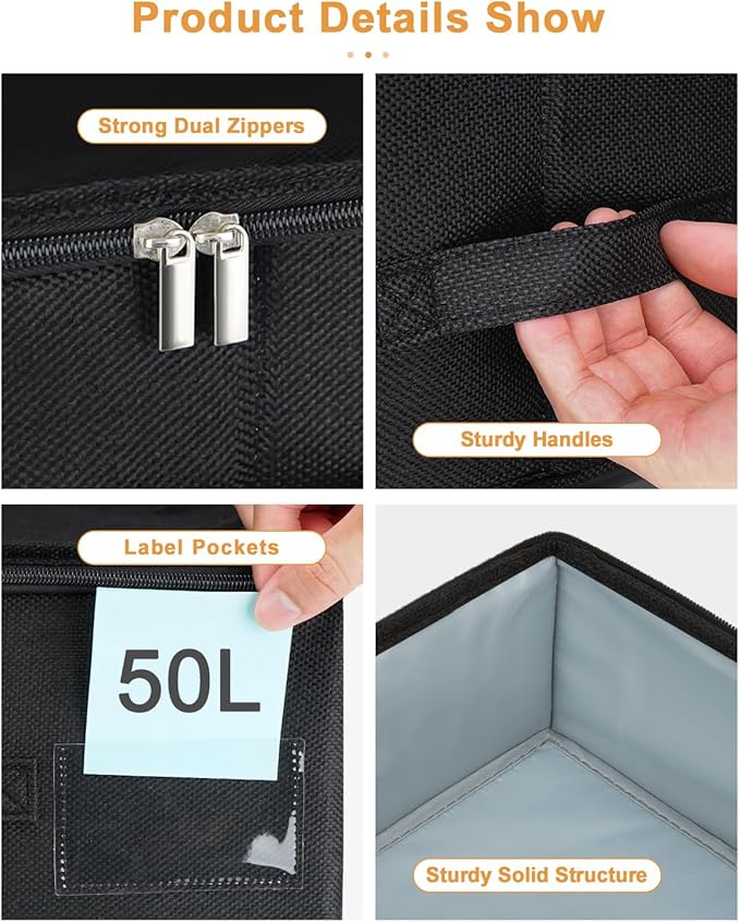 punemi Under Bed Storage Container, 2 Pack Underbed Storage Bags With Lid, Foldable Sturdy Clothes Storage Organizer W/ 3 Handles, Ultra Thick Fabric Blanket Shoe Storage Box, 30x15x6.7inch, Black | Sturdy Ultra-Thick Fabric, with Zipper Lid & 3 Handle...