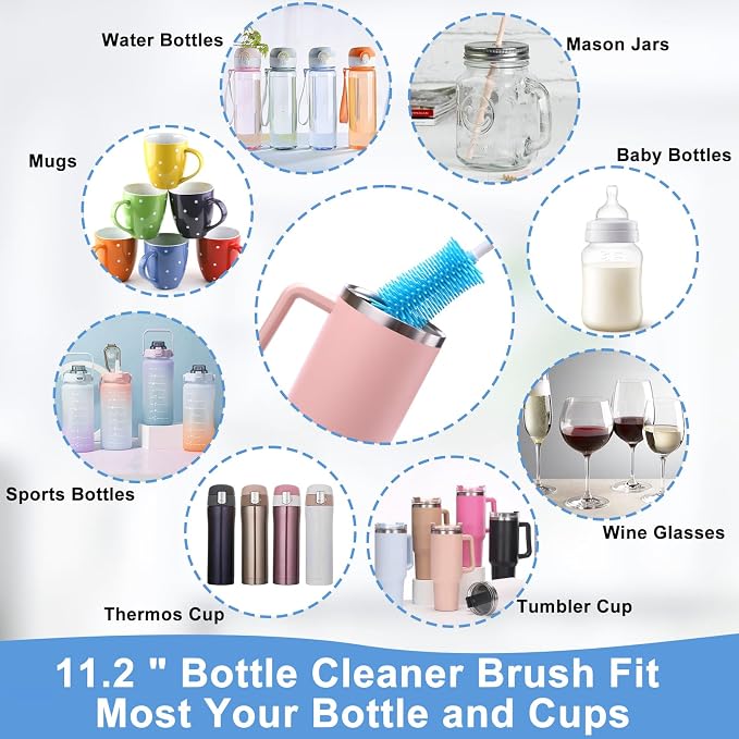 Water Bottle Cleaner Brush Set for Owala 24oz/32oz/40oz Cup,5 Pcs | Multifunctional Bottle Brush and Long Straw Cleaner Brush Set,Cleaning Kit for Owala/Stanley/Yeti Tumbler Cup Accessories