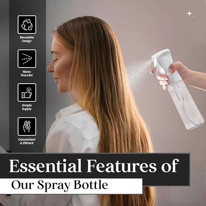 FZE® 300ml Spray Bottle Pack Of 1 - Fine Mist for Hair, Plants, Cleaning & Skincare- Continuous Spray Bottle for Gardening, Plants, Cleaning, and Misting