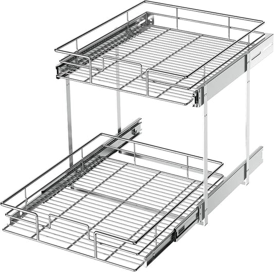 LOVMOR 2 Tier Individual Pull Out Cabinet Organizer 17" W x 21" D, Slide Out Kitchen Cabinet Storage Sliding Shelves
