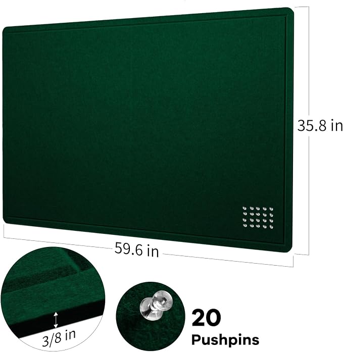 Felt Bulletin Board 60x36 inches, Decorative Pin Board for Home & Office | Cork Board Alternative for Wall with Push Pins, Display Mood Board for Photos, Notes & Reminders