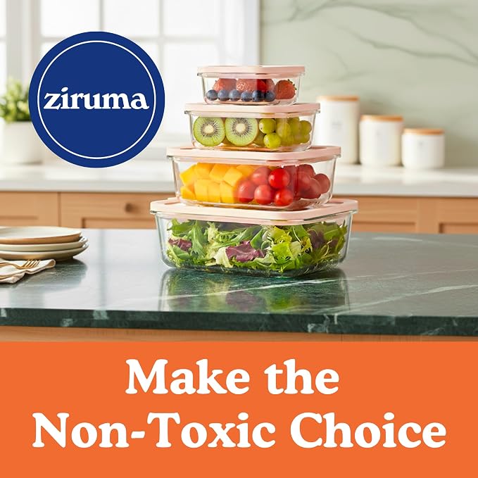 Non-Toxic Glass Food Containers with Lids, 4-Pack, 21 oz, Airtight, Gray | Plastic & BPA free. Glass body, glass lid & platinum silicone seal. Airtight & leakproof. Freezer & microwave safe.