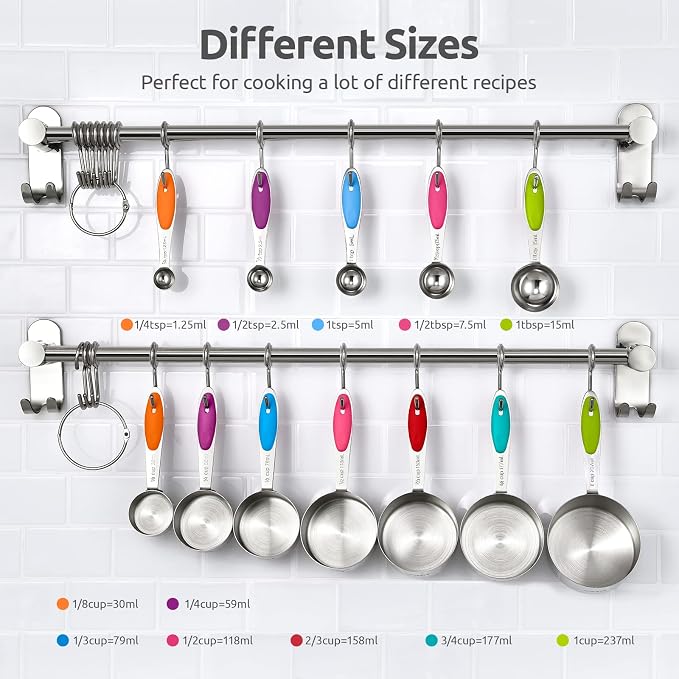 U-Taste 12 Piece Measuring Cups and Spoons Set in 18/8 Stainless Steel : 7 Measuring Cups & 5 Measuring Spoons