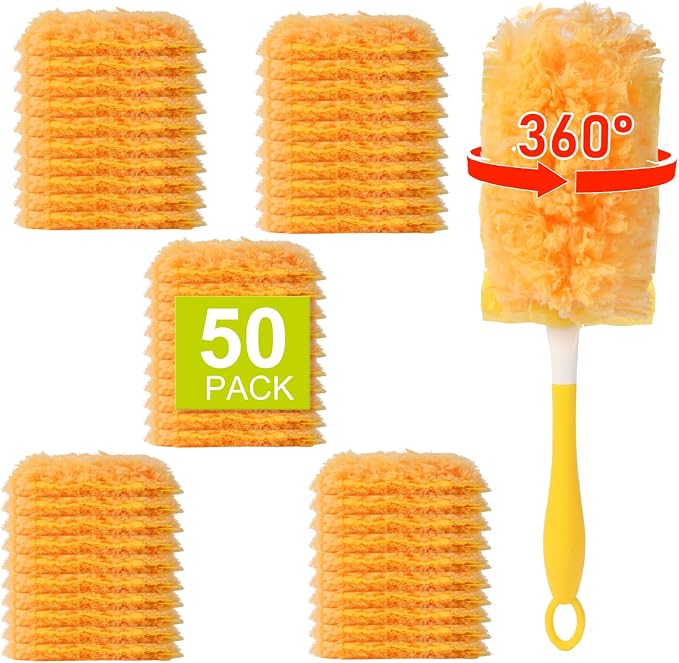 60 Count Larger Size Duster Refills for Swiffer Dusters with 1 Handle | Multi-Surface Feather Microfiber Duster Disposable Alternative, Heavy Duty Cleaning Kit for Home, Furniture, Blinds and Vent