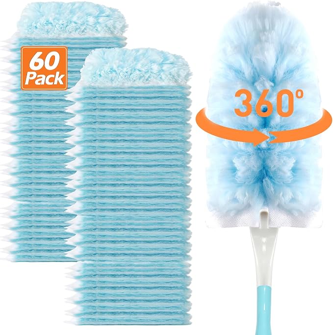 Heavy Duty Duster Refills for Swiffer Duster (60 Count) | 360° Unscented Disposable Multisurface Dusters with 1 Handle- for Home, Blinds, Fans & Corners, Blue