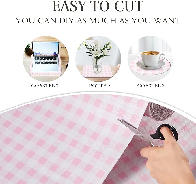 Beautysaid Shelf and Drawer Liner for Kitchen Cabinet Non Adhesive Non Slip | Shelf Paper Waterproof Washable Thickened for Dresser Pantry Shelve Bathroom Protector Liner(Pink Checkered,12 in x 10 FT)