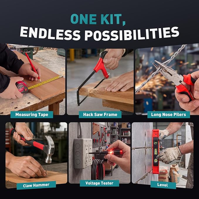 OLIXIS 330 Piece Home Repair Tool Kit with Pull-Out Drawer, Carbon & Cr-V Steel Tool Box, Complete Homeowners Repair Kit for DIY & Auto Maintenance for Home, Black-Red