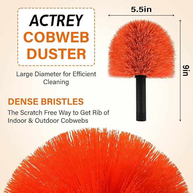 18FT Cobweb Duster with Extension Pole,Spider Web Brush with Pole | Extend 3-12FT,Spiderweb Cleaner with 4-Stage Telescopic Aluminum Pole,Spider Brush Cobweb for Outdoor & Indoor Cleaning