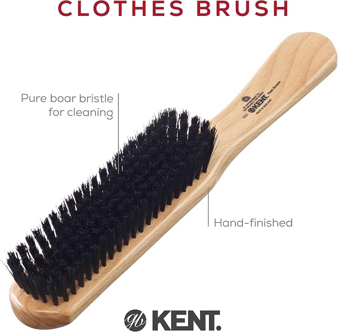 Kent CG1 Clothes Brush Cherrywood 100% Natural Black Bristle and Lint Remover Especially for Jeans or Corduroy Garments for Keeping Fabrics Free from Fibres, Fluff and Pet Hair. Made in England