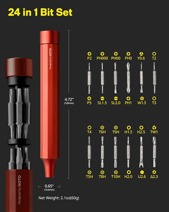 HOTO 24 in 1 Mini Screwdriver Set, Magnetic Torx Bit Set, Eyeglass Repair Kit, EDC Pen Screwdriver for Electronics, Watches, Phones, Laptops, Cameras, Gadgets for Men, Cinnabar Red | Magnetic Torx Bit Set, EDC Pen Screwdriver for Electronics, Watches, ...