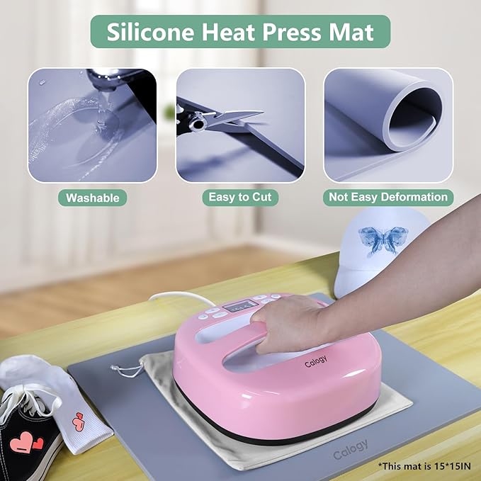 Calogy Heat Press Mat Silicone 16x20 inch, Heat Press Pad Resistant Fireproof 0.34in Thickness, Double Sided Easy Washable Mat for Vinyl Ironing Insulation Transfer Crafting Sublimation