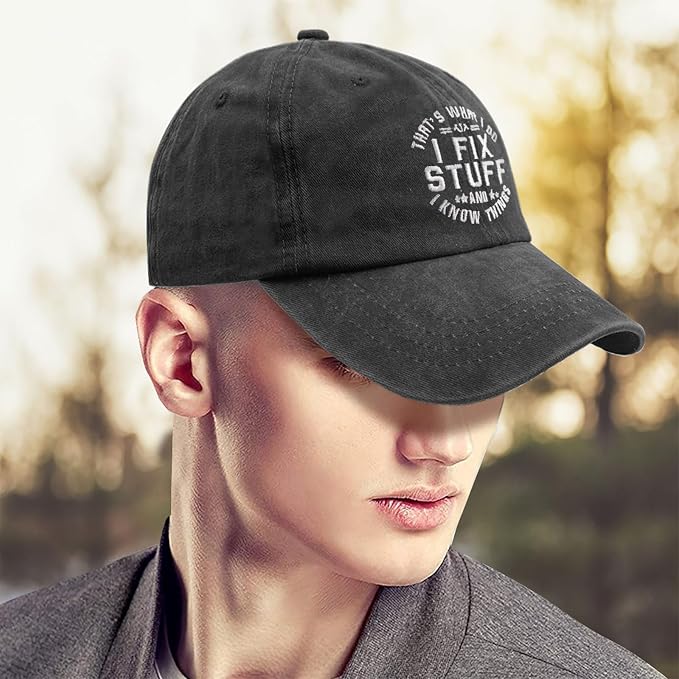 Embroidered That's What I Do I Fix Stuff & I Know Things Vintage Cotton Washed Soft Mesh Baseball Hat