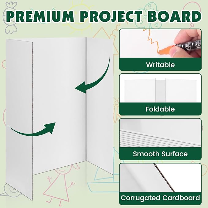 20 Pack Trifold Poster Board, 36in x 48in Corrugated Project Board, White Presentation Board, Trifold Display Board for School Project, Business Presentation, Science Fairs, Event Display