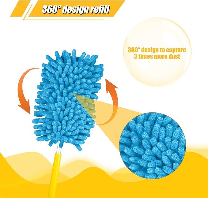 2pcs Duster Refills, Microfiber Dusters Heavy Duty Refills 360 Ceiling Fan Duster Replacements Reusable Hand Dusters for Cleaning (Blue)