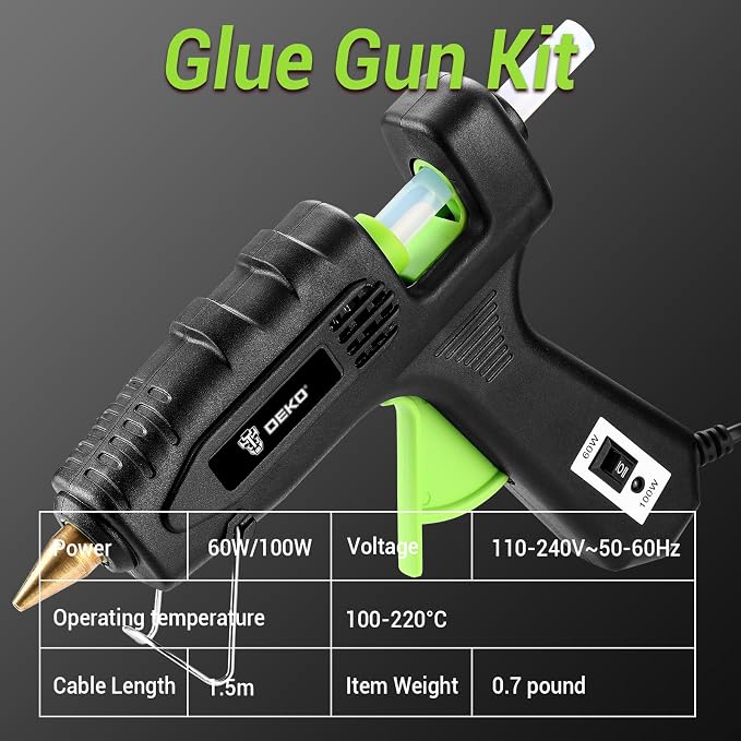 Hot Glue Gun Full Size: DEKOPRO 60/100Watt Dual Temp Hot Glue Gun Kit with 25 Glue Sticks, Organize Storage Case, Heavy Duty Heat Glue Gun Tool Set for Home Repair, Art & Crafts, DIY Black