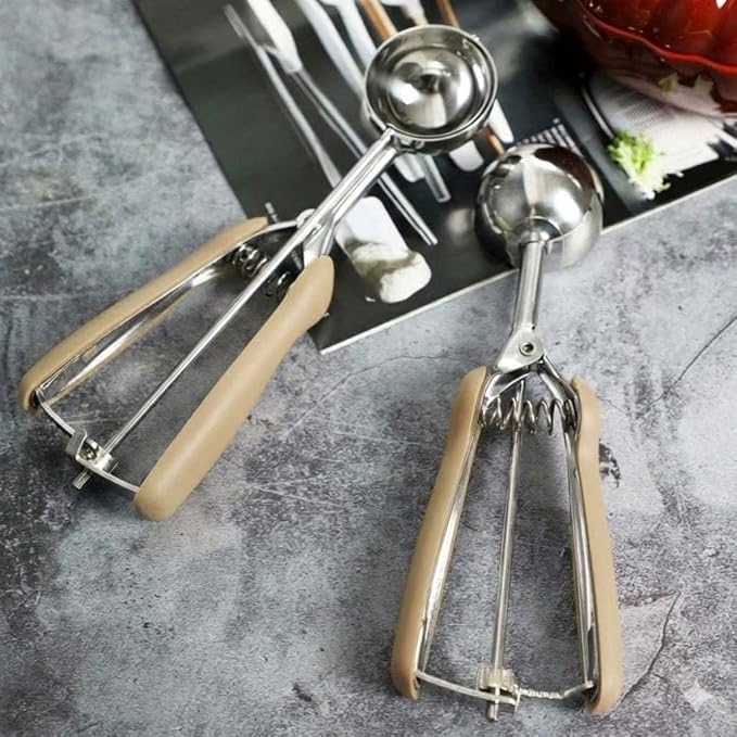 Ice Cream Scoop, 18/8 Stainless Steel Cookie Scoop, Cookie Scoops for Baking, 1.5 Tbsp/ 23ml/ 0.7 oz Cookie Dough Scoop, Ice Cream Scooper with Trigger Release, Cookie Scooper for Baking (#50 Brown)