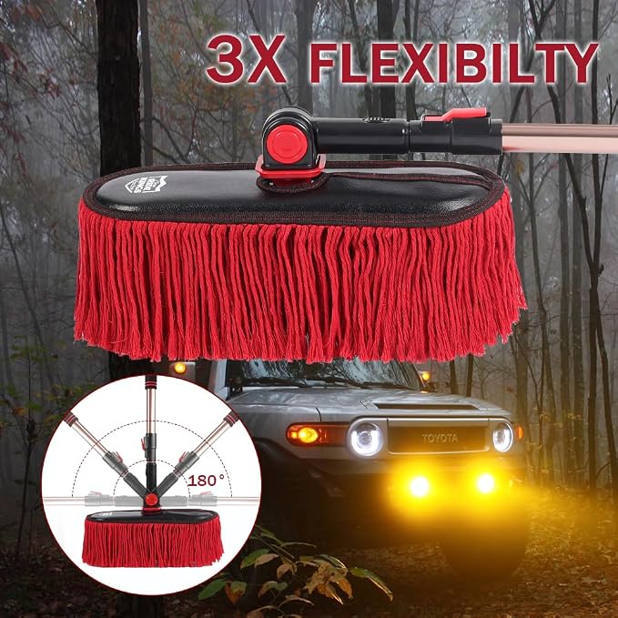 Extendable Exterior Car Duster - Wax Cotton | Scratch-free pollen removal. Bag & box included. Do not wash; dirt absorption improves over time. Ideal for auto, RV, SUV.