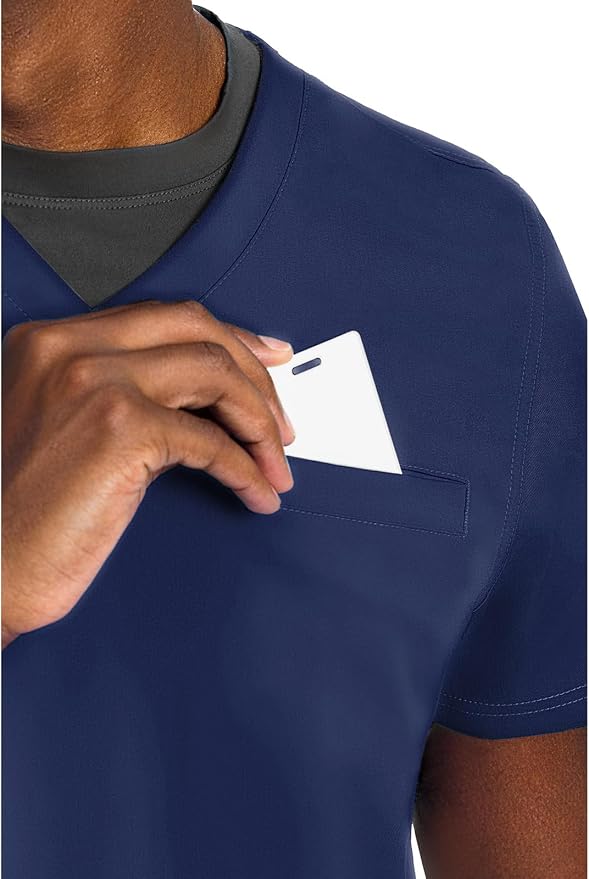 Med Couture Rothwear Touch Mens Scrubs Top 3 Pockets Modern Fit | 2-Way Stretch, Ultra-Soft Fabric, Lightweight Feel, Knit Details, Side Vents, Durable Construction, Easy Care