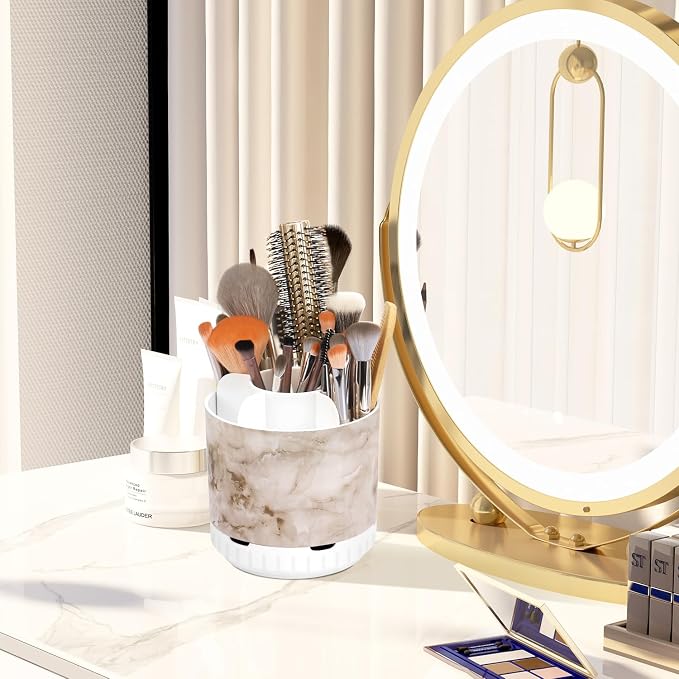 GFWARE Marble Toothbrush Holders - 360° Rotating Detachable 6 Slots Kids Electric Toothbrush and Toothpaste Holde for Bathroom Accessories Organization Countertop Vanity Sink Storage