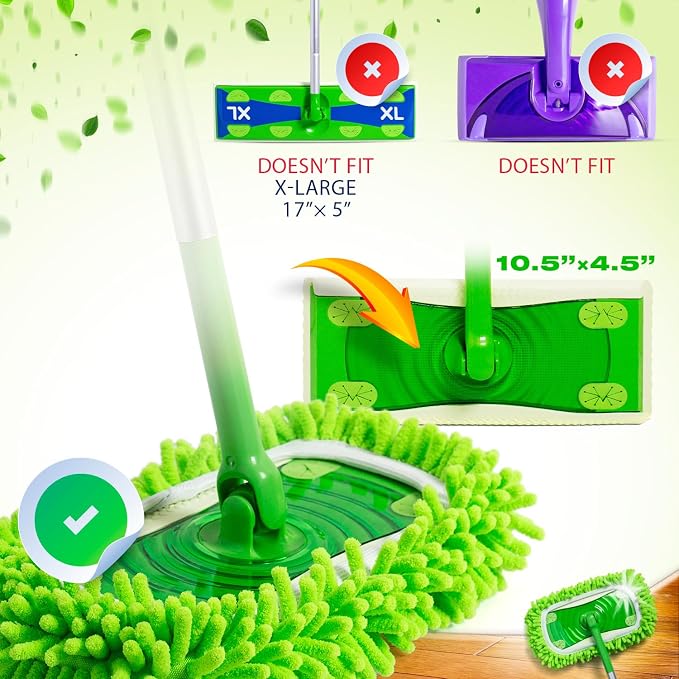VanDuck Reusable Microfiber Dust Mop Refill for Swiffer Sweeper (4-Pack) | Mop not included, reusable microfiber floor duster, pet hair & dust replacement pads