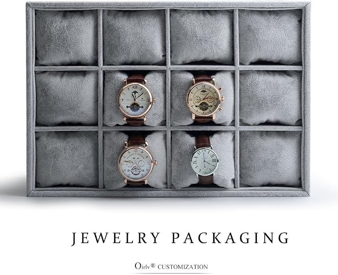 Oirlv Velvet Watch Bracelet Tray,Organizer for Drawer,12 Grids with Pillow | Stackable Design,Soft Velvet Pillow Protect Watches, Bracelets and Bangles, Ideal for Showcase Jewelry Display & Daily Use