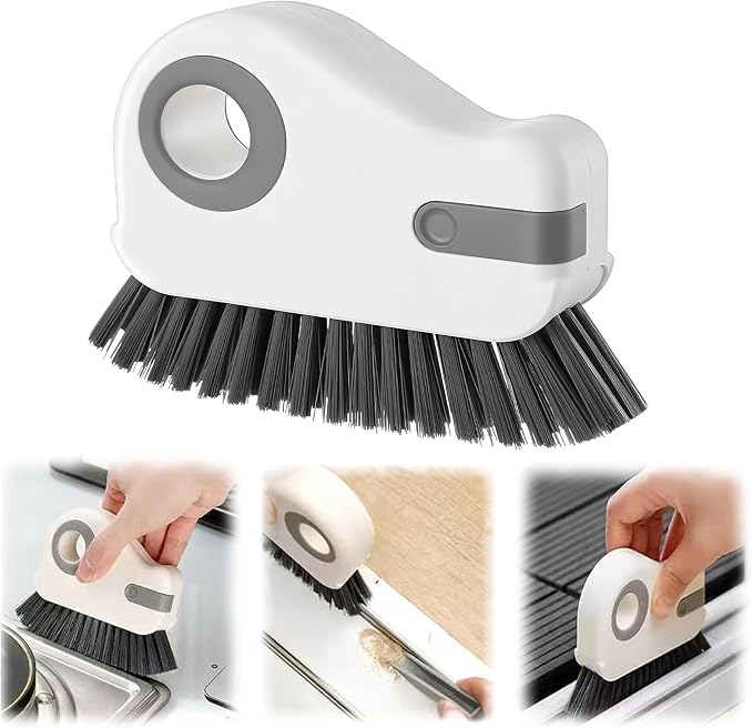 2 in 1 Groove Cleaning Brush,New Window Track Cleaning Tools Multifunction Grout Cleaner Tool with Tweezers and Scraper for Sliding Door Track, Window Seal, Sill (Gray 1 Pcs)