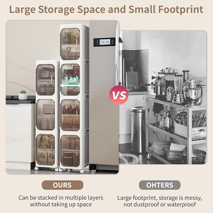 2 Tier Slim Bathroom Storage Cabinet, Foldable and Movable, White | Tools Free, ABS and PET, Magnetic Clear Door, Adjustable Shelves, Lockable Wheels, Water Resistant, For Narrow Space