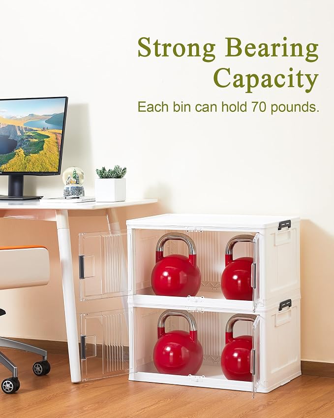 OlarHike 76QT Lockable Storage Bins with Lids - Folding Storage box with Doors & Wheels, Stackable Organizers, Collapsible Plastic Bins for Home, Closets, Office, Dorm, School, Gifts, 3 Pack Cubes
