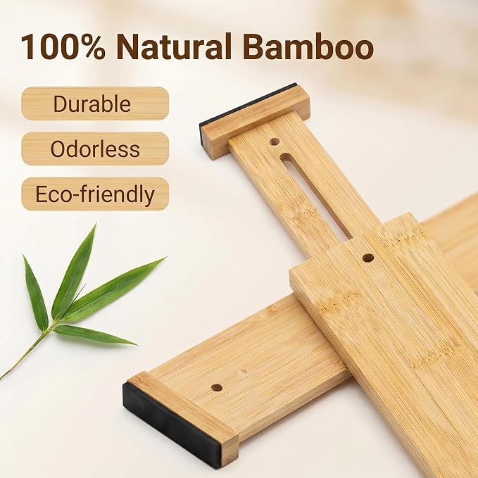 Joyeee Kitchen Drawer Dividers 8 Pack, 17-22" Adjustable Bamboo Drawer Organizer, 2.36" High Expandable Utensils Separators for Closet, Dresser, Bathroom, Bedroom