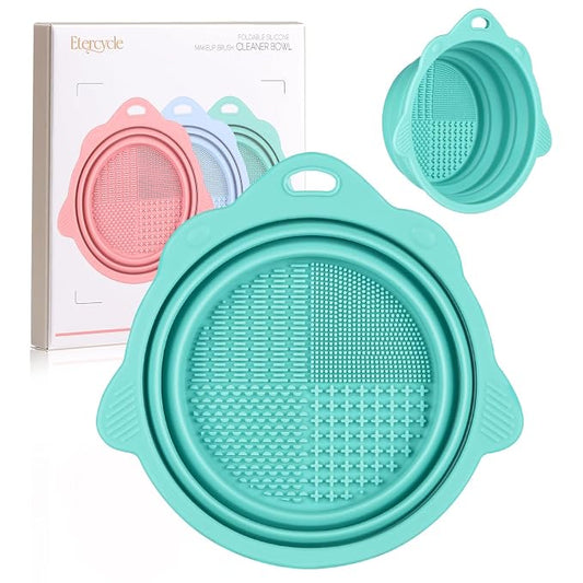 Foldable Silicone Makeup Brush Cleaner Bowl | Portable Cleaning Tool For Brushes, Powder Puffs, Sponges (Green)