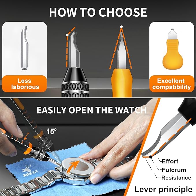 JOREST Watch Repair Tool Kit, Battery Replacement & Strap Adjustment, Wrench Opening Back Cover, Case Opener, Link Remover, Bracelet Resizing, Band Pin Removal, Screwdriver, Spring Bar