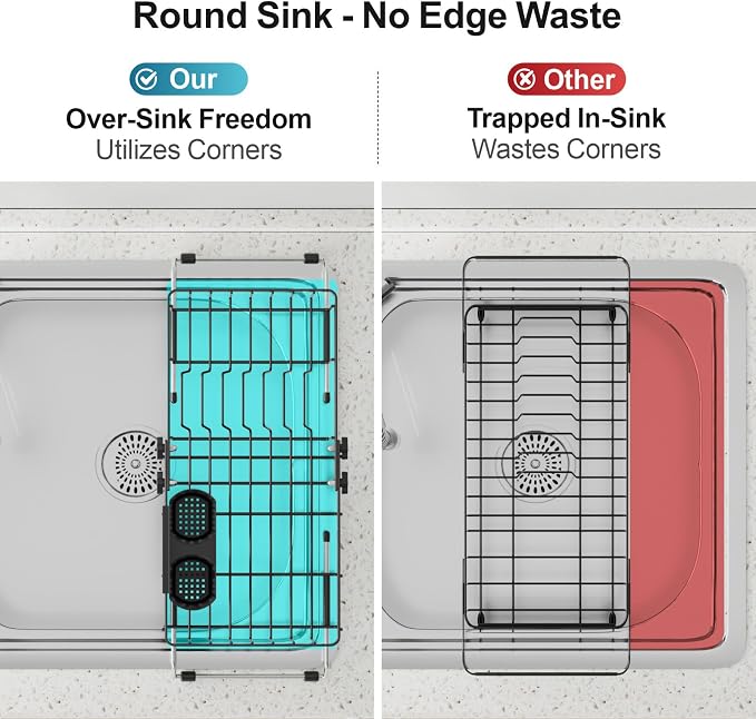 iSPECLE Small Sink Dish Drying Rack, Expandable Narrow Rust Resistant Dish Drainer for RV Apartment Kitchen, Dish Rack with Tightening Knob, Arms with Non Slip Rubber, 9.2" W x 16.6"-24" L, Black | Rust Resistant, Locking Knob Stability, for Small Kitc...